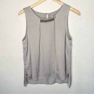 NWT 41 Hawthorn Gray/Silver Tank Top Blouse Embellished Collar
